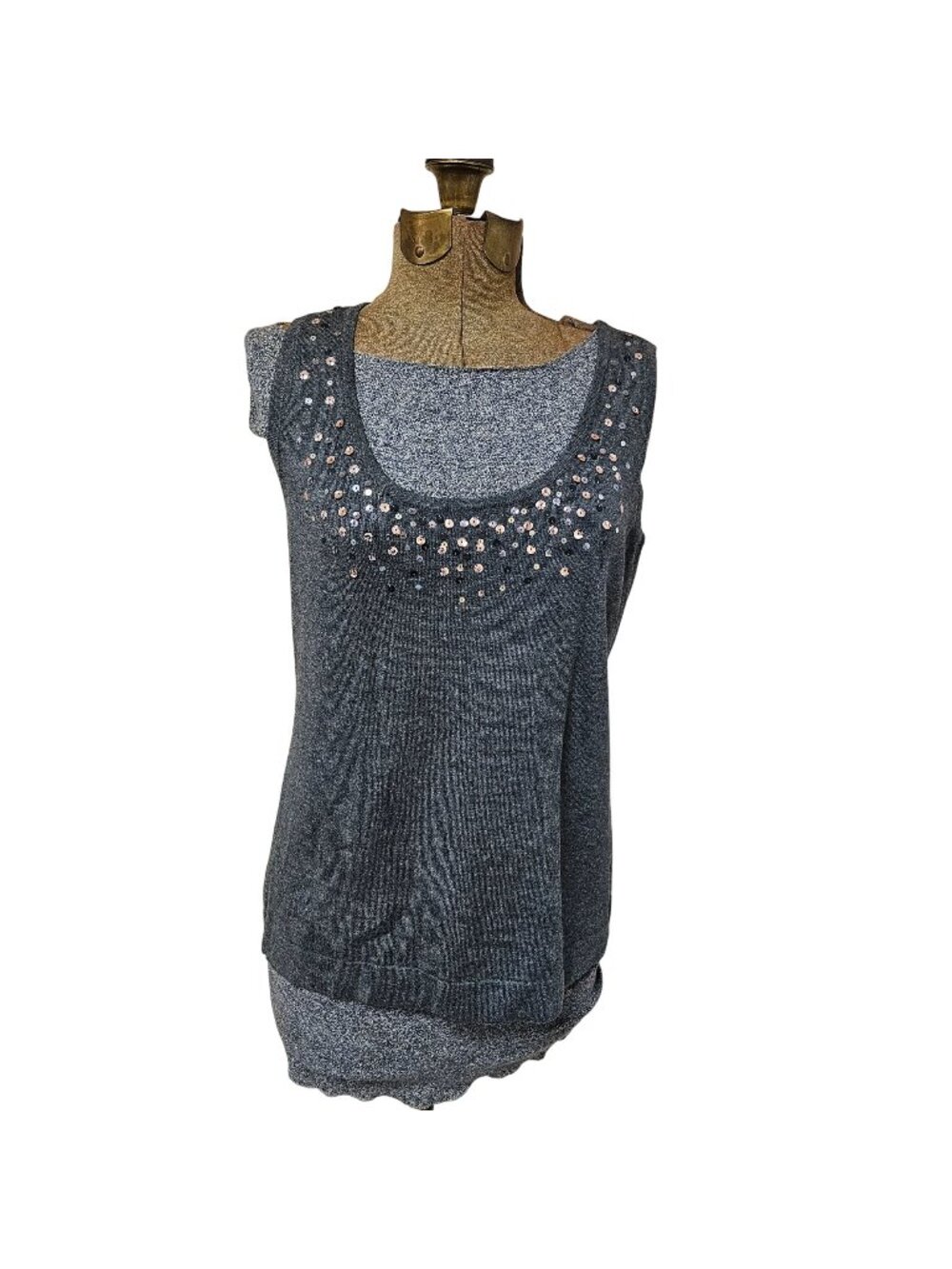 Chicos Dip Dye Glam Tank Top Gray Sequins Rayon Nylon Blend Size 1 Womens Small